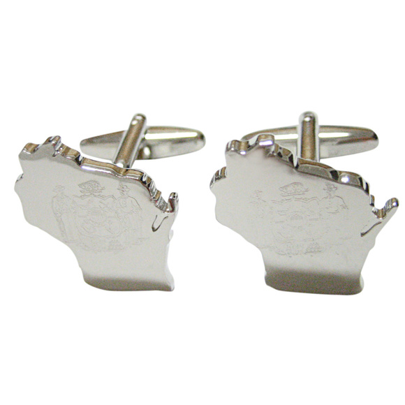 Wisconsin State Map Shape and Flag Design Cufflink - Picture 1 of 2